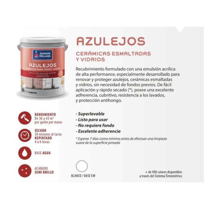 Esmalte Para Azulejo Ceramica Sherwin Williams 900ml Blanco / Semibrillante
