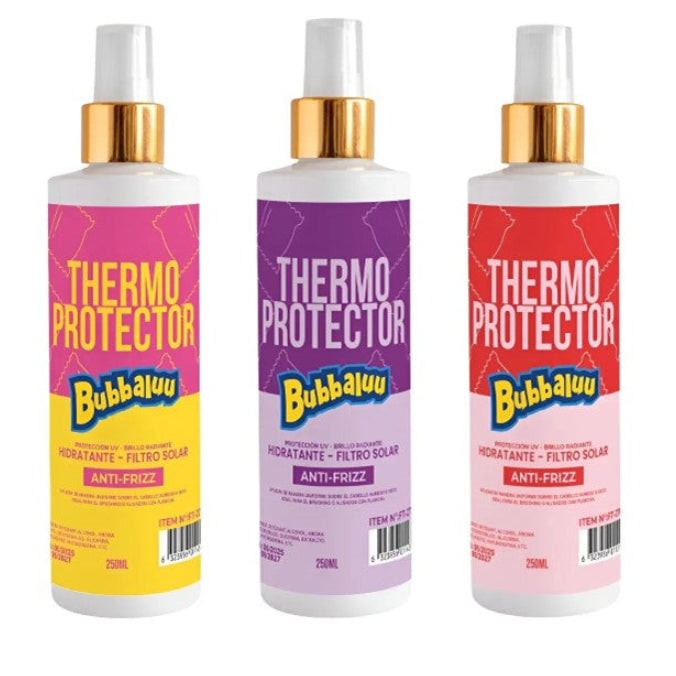 Pack 3 unidades Protector Termico Hidratante Antifrizz Bubbaluu Uva Frutilla Tutti Fruti
