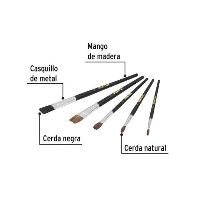 Juego De Pinceles 5 Piezas Cerdas Naturales Pretul Multiusos