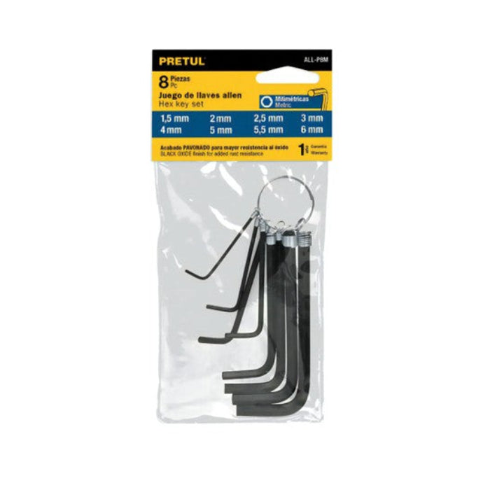 Set Juego 8 Llaves Allen Pretul 1,5 A 6 Mm Portatil Llavero