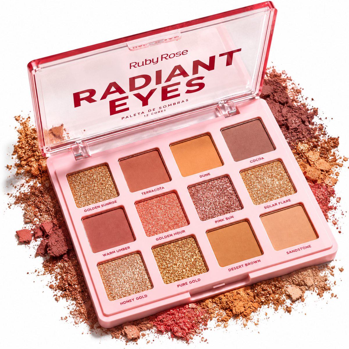 Paleta De Sombras 12 Tonos Matte Glitter Radiant Eyes Ruby Rose Terracota