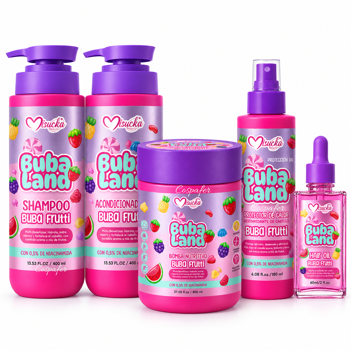 Set Cuidado Capilar Con Niacinamida Buba Land Misucka Buba Frutti 5pzs