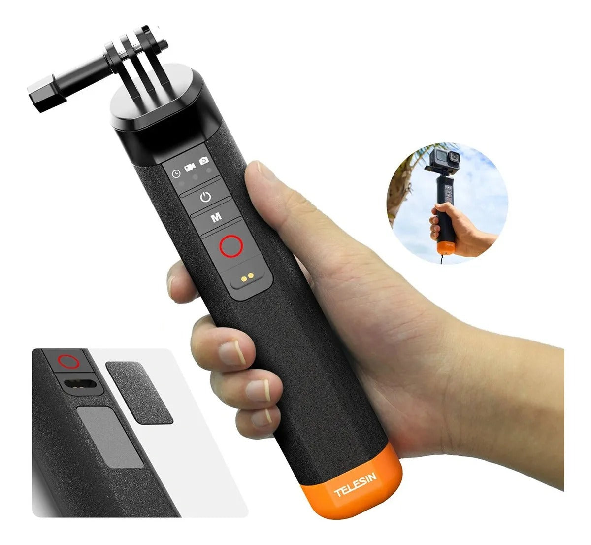 Barra Impermeable Con Control Remoto Gopro 9 A 13- Telesin Negro