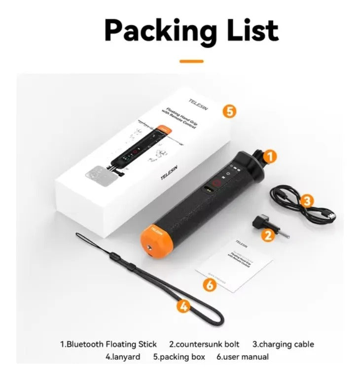 Barra Impermeable Con Control Remoto Gopro 9 A 13- Telesin Negro