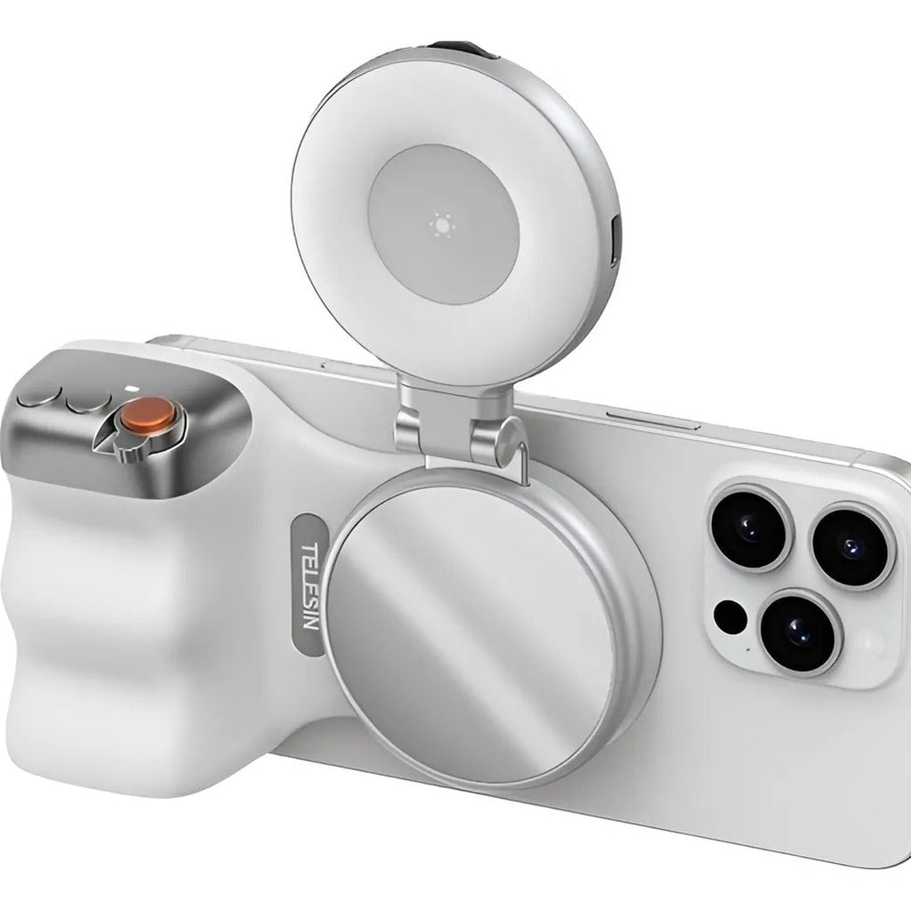 Empuñadura Magnética Y Selfie Ring Light Aro De Luz Telesin Blanco