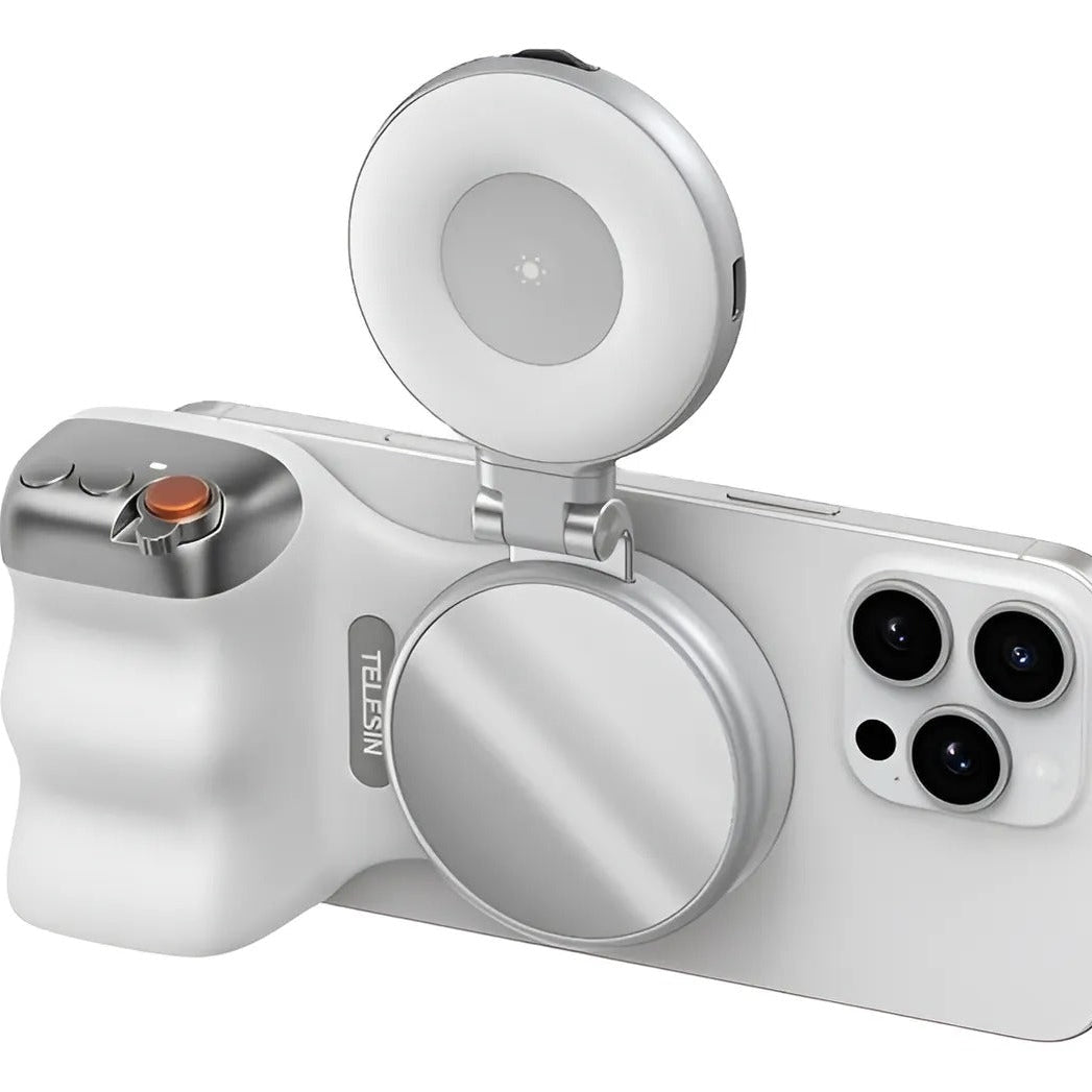 Empuñadura Magnética Y Selfie Ring Light Aro De Luz Telesin Blanco