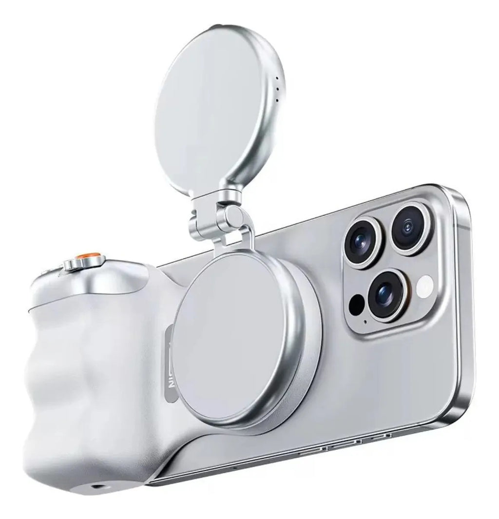 Empuñadura Magnética Y Selfie Ring Light Aro De Luz Telesin Blanco