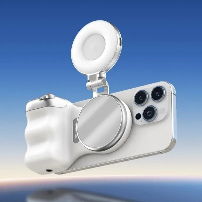 Empuñadura Magnética Y Selfie Ring Light Aro De Luz Telesin Blanco