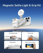 Empuñadura Magnética Y Selfie Ring Light Aro De Luz Telesin Blanco