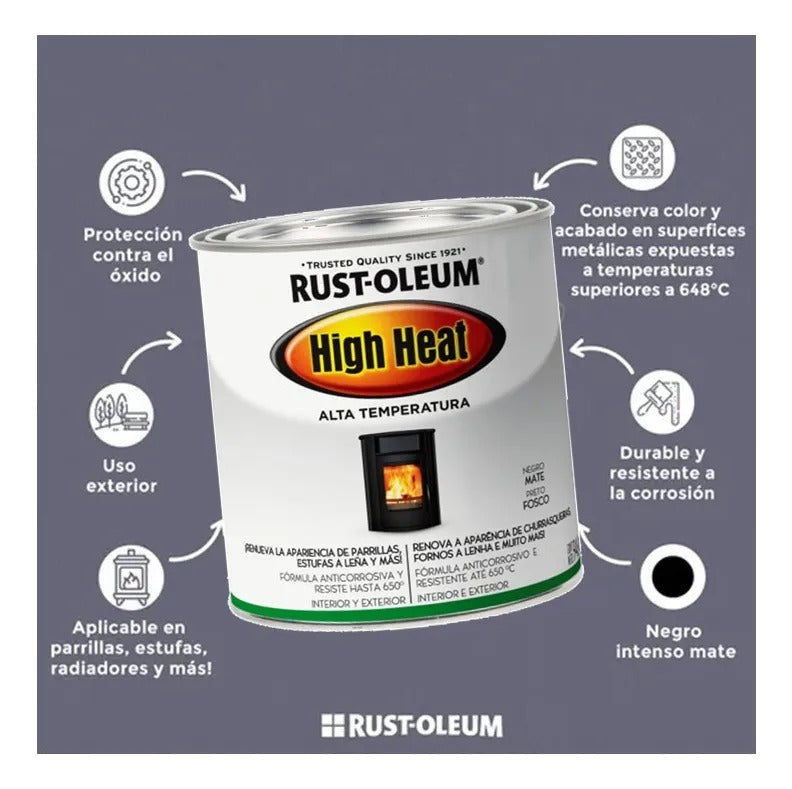 Esmalte Alta Temperatura Rust Oleum Brochable Negro Mate