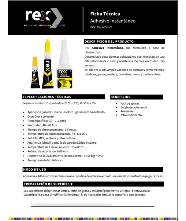 Adhesivo Instantaneo Rex Super Fuerte 2gr Pega En Segundos