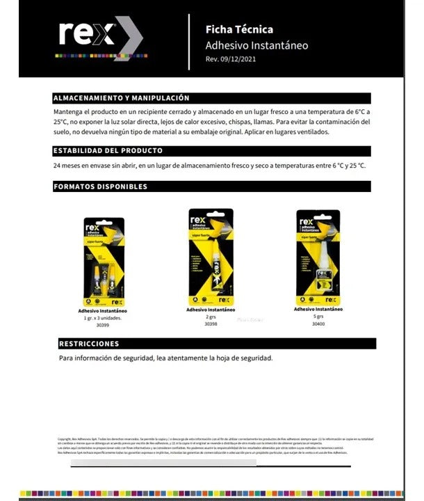 Adhesivo Instantaneo Rex Super Fuerte 2gr Pega En Segundos