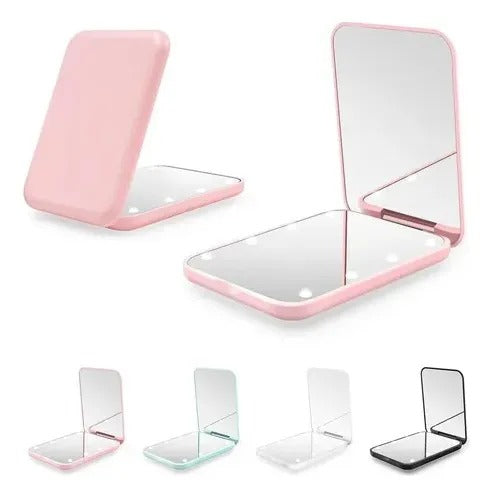 Espejo Con Luz Led De Bolsillo Plegable Portátil Misucka Rosa Claro