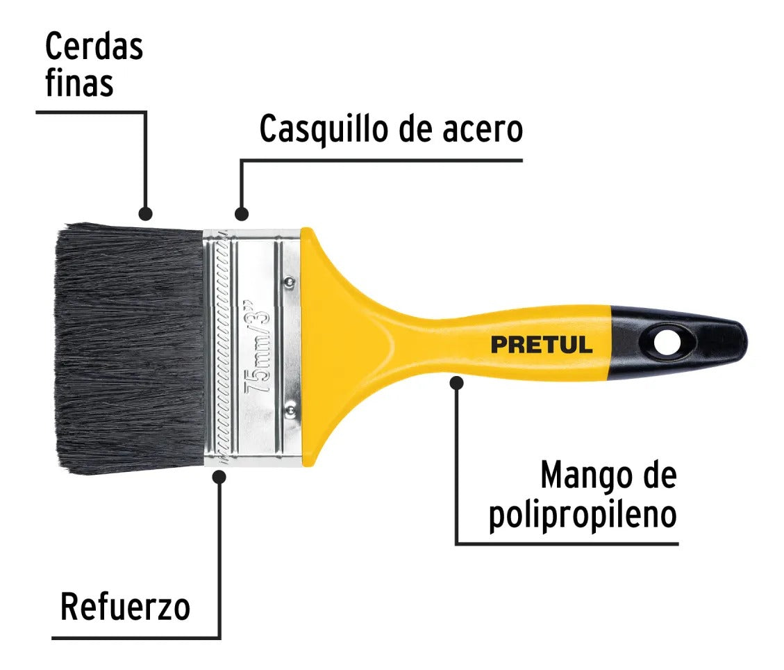 Brocha Pintura 3 Pulgadas (7,5 Cm) Pretul Pack 3 Unidades Cerdas Negro