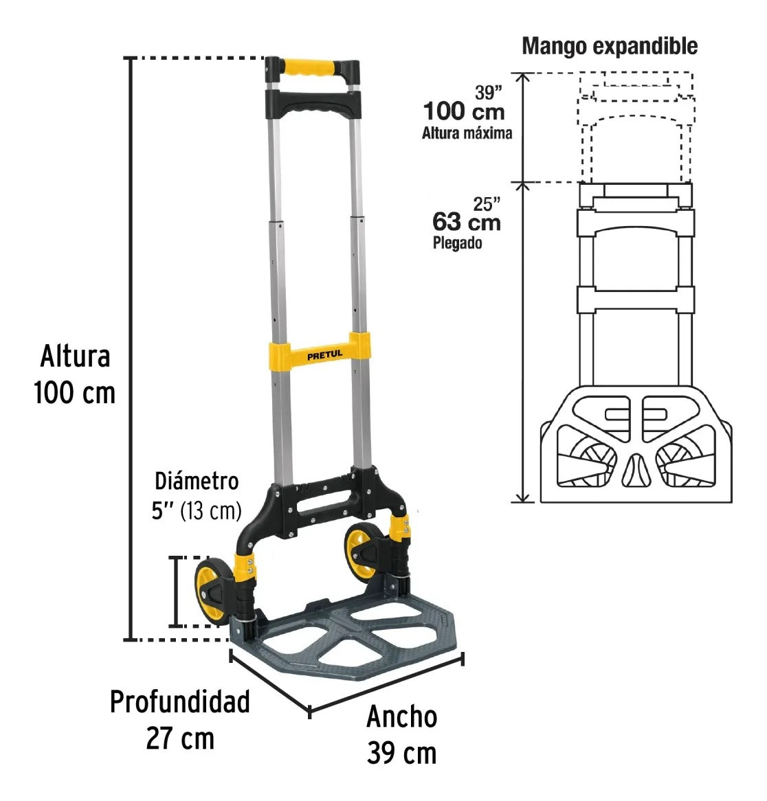 Carro De Mano Pretul Yegua Plegable Carga 100kg