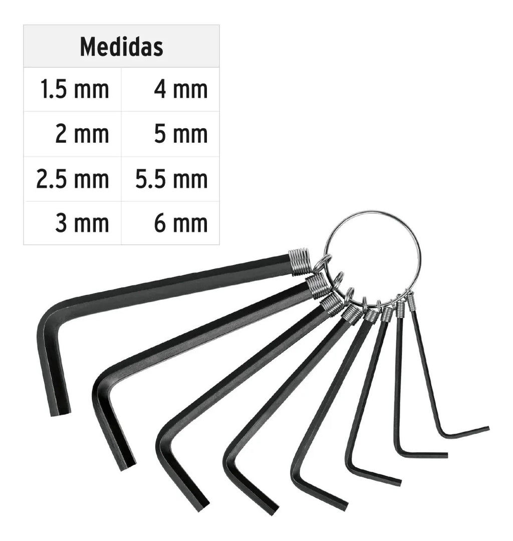 Set Juego 8 Llaves Allen Pretul 1,5 A 6 Mm Portatil Llavero