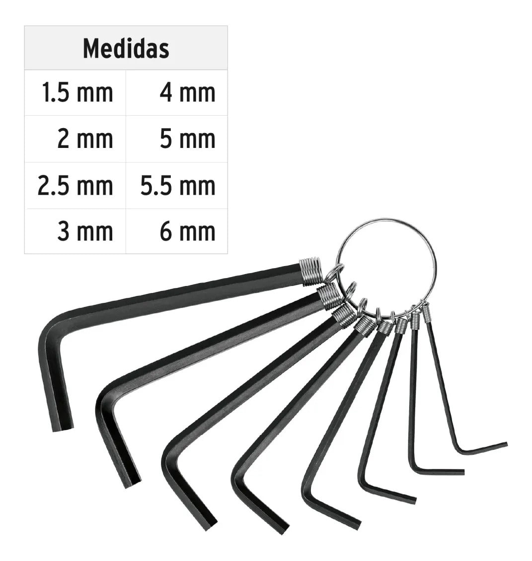 Set Juego 8 Llaves Allen Pretul 1,5 A 6 Mm Portatil Llavero