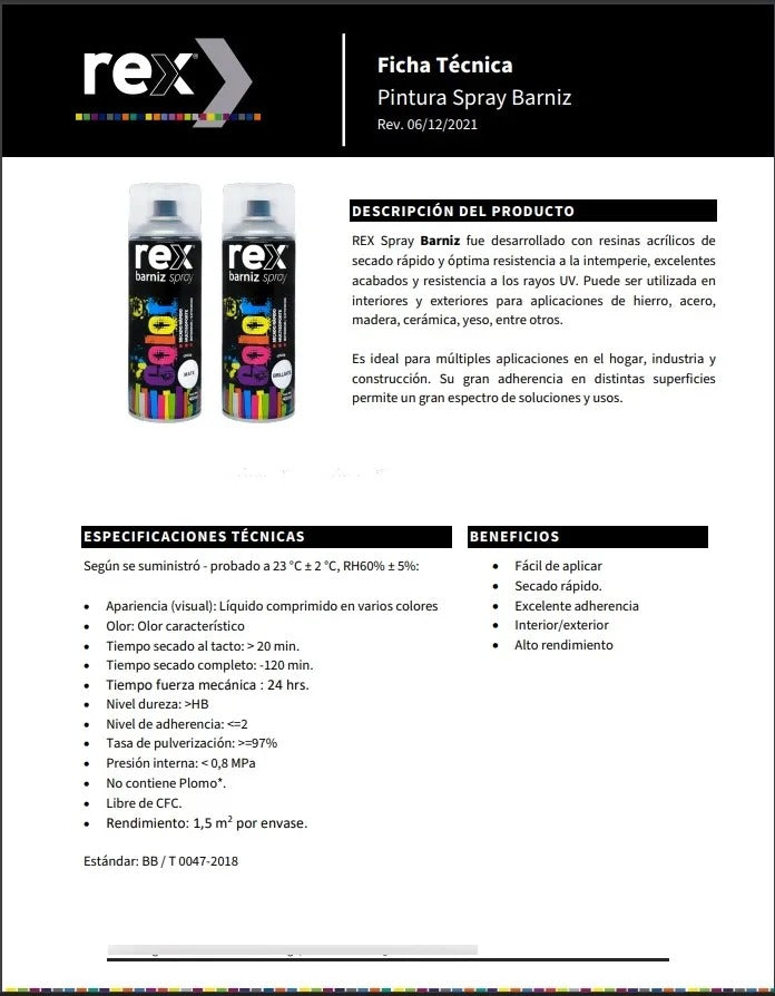 Barniz Spray Secado Rapido Rex Int/ext Transparente 400ml