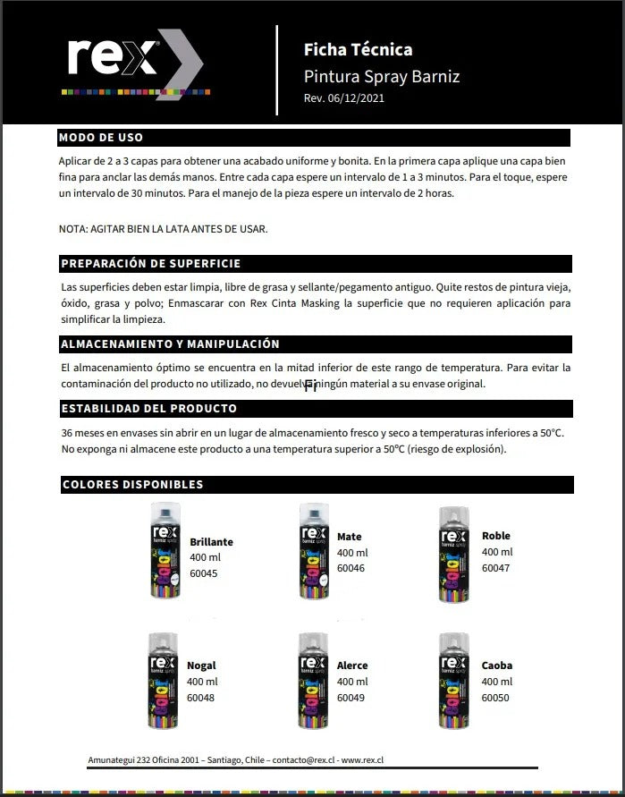 Barniz Spray Secado Rapido Rex Int/ext Transparente 400ml