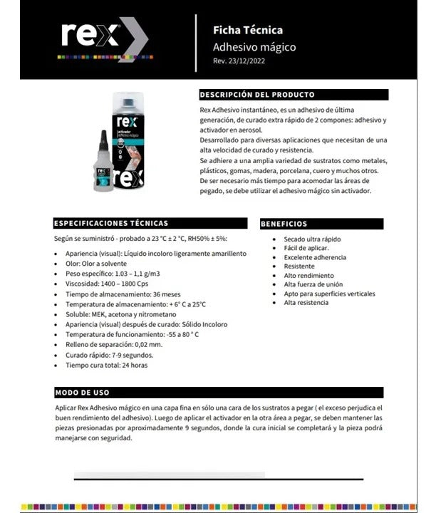 Adhesivo Magico Pegamento Secado Rapido 9 Seg 100g 400ml Rex