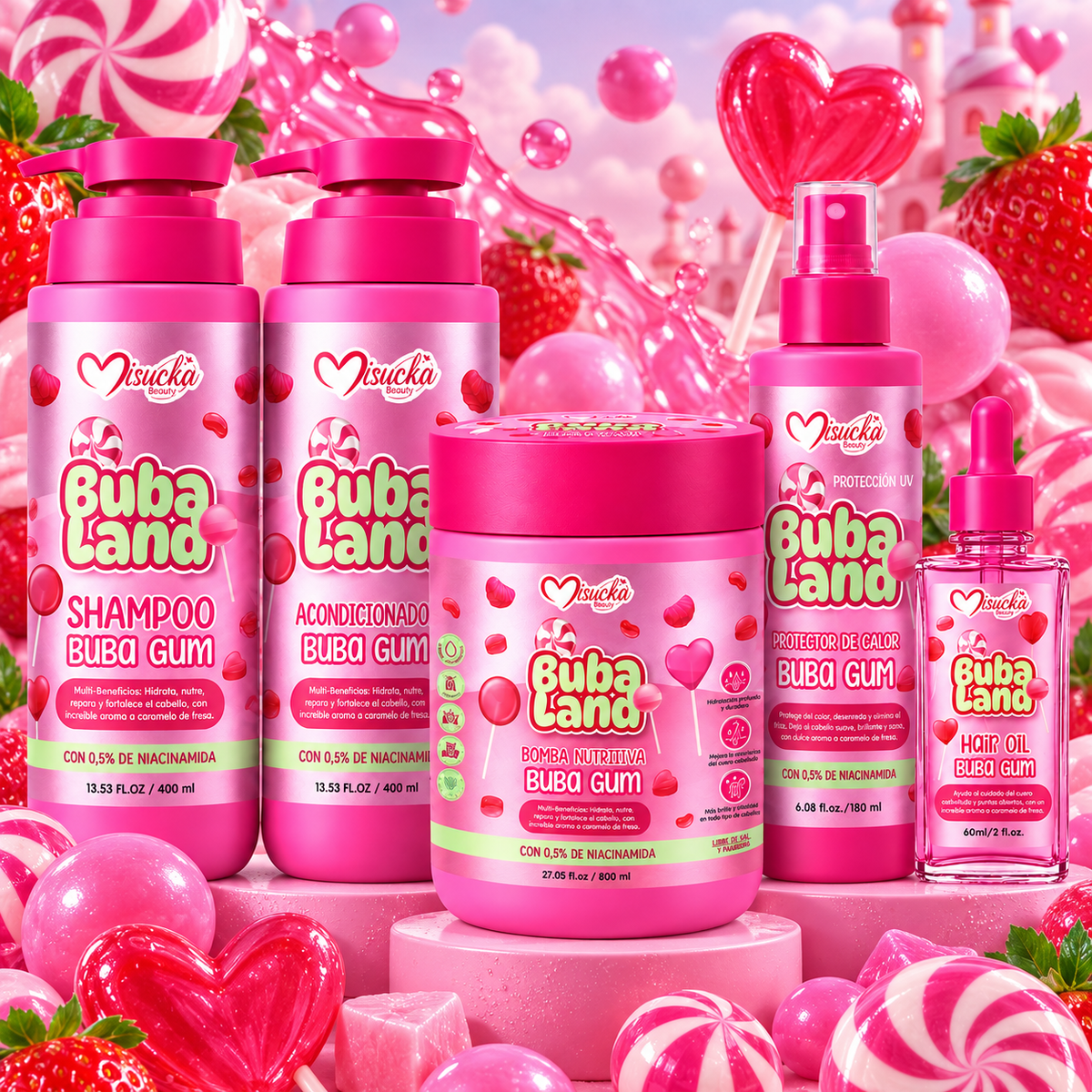 Set Cuidado Capilar Con Niacinamida Buba Land Misucka Baba Gum 5pzs
