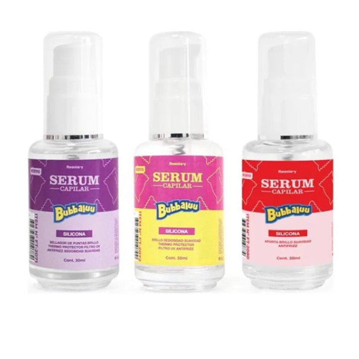 Pack 3 unidades Serum Capilar Brillo Suavidad Antifrizz Bubbaluu Uva Frutilla Tutti Fruti