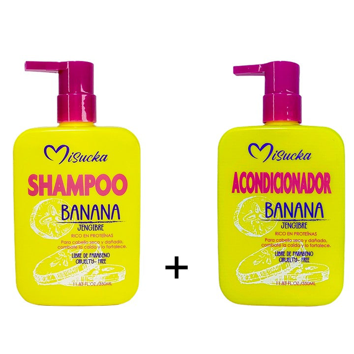 Set Shampoo Acondicionador Y Aceite Anticaída Banana Jengibre Misucka